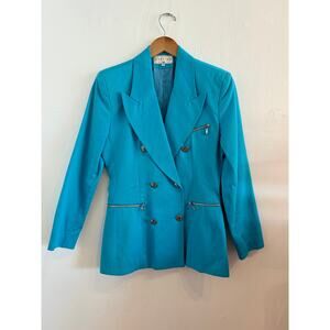 Vertigo Paris Blue Double Breasted Blazer with Zipper Detail M